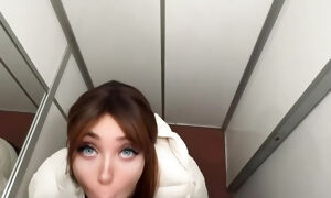 BIG Tits Redhead Seduce him on the street and did Quickie Blowjon in Elevator