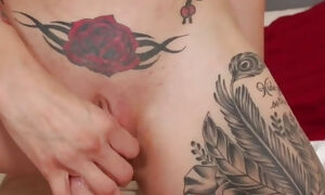 Huge-boobed tatted and pierced point of view cougar throating man-meat