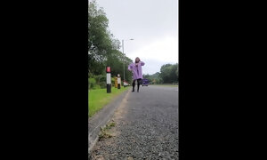 Sissy outdoors on the A56 in Lancashire