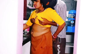 Desi bhabi kitchen romp with husband's step-brother. Telugu grubby converses..