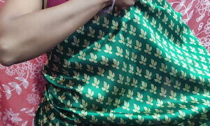 Fantastic housewife saree dressed in and melons press by the subjugated